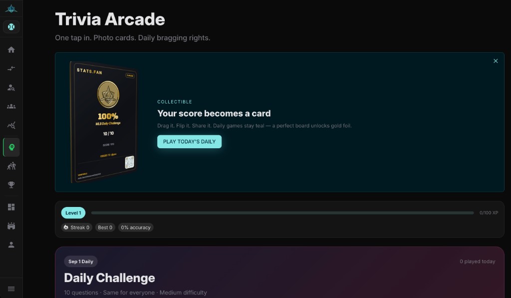 Trivia Arcade — daily multi-sport trivia across MLB, NBA, and NFL